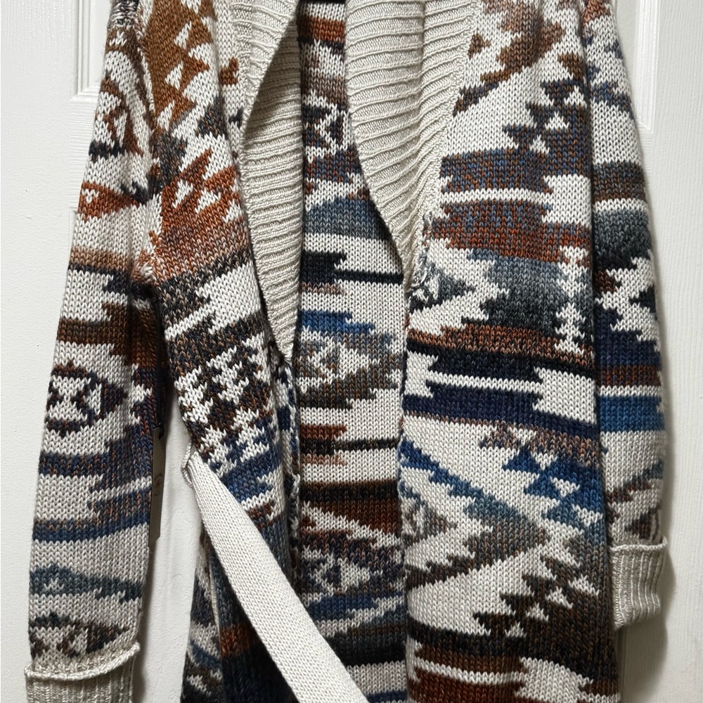 Idyllwind Multicolor Knit Open-Front Cardigan - Blue, Brown, Cream - Picture 8 of 13